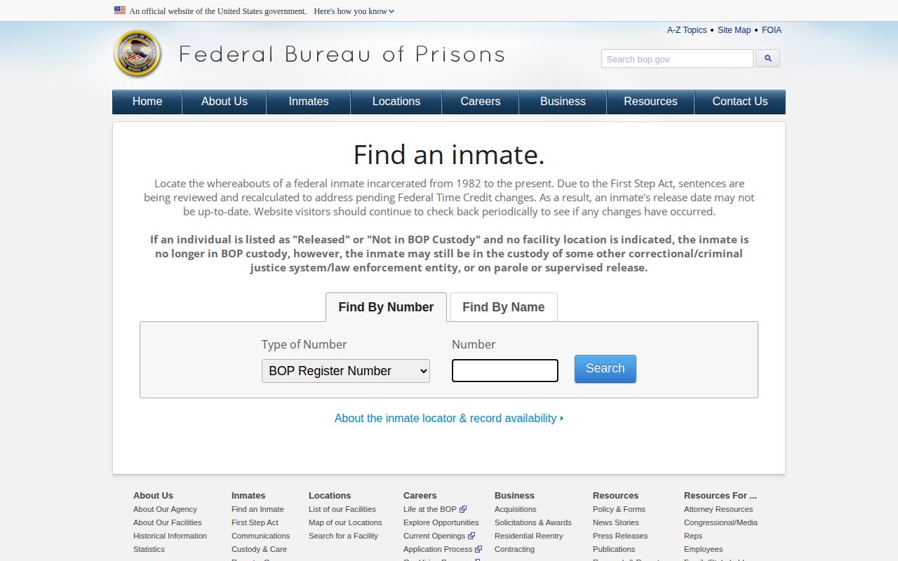 Federal BOP locator for Camden County federal release records