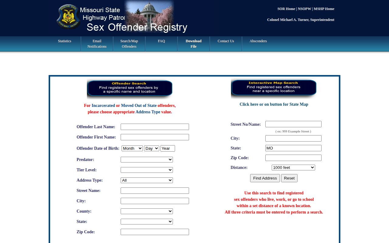 Missouri registry search for qualifying Camden County released persons